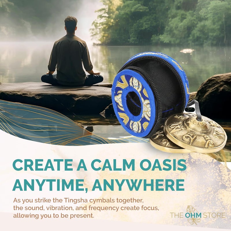 Ohm Store Tibetan Mantra Tingsha Bells with Blue Case- Handcrafted Meditation Accessory for Mindfulness, Yoga, and Sound Healing - Image 3